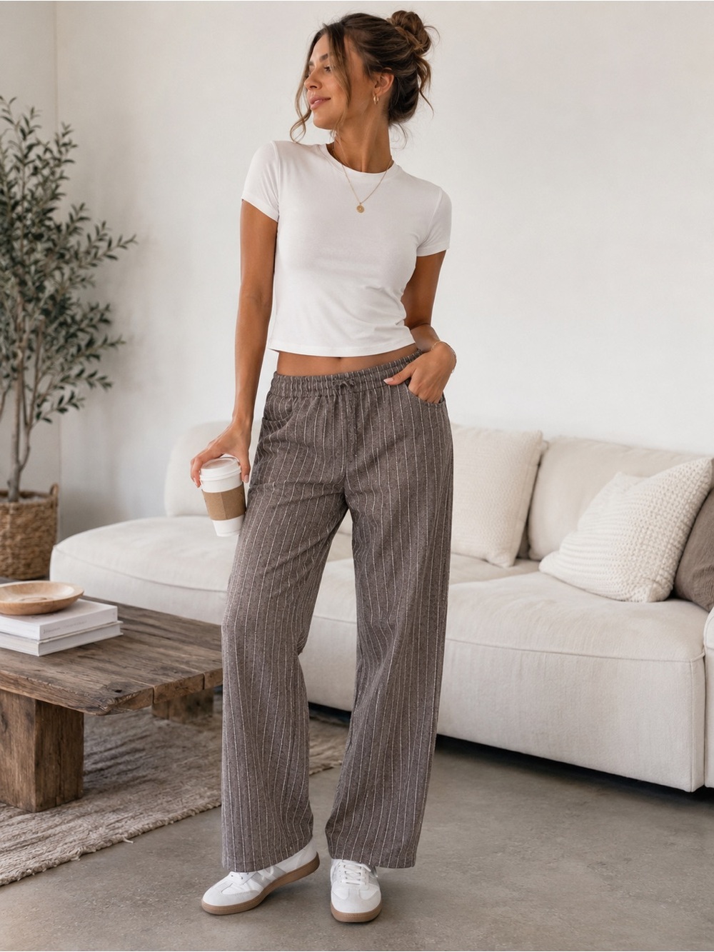 A New Day Brown Pinstripe Casual Pants